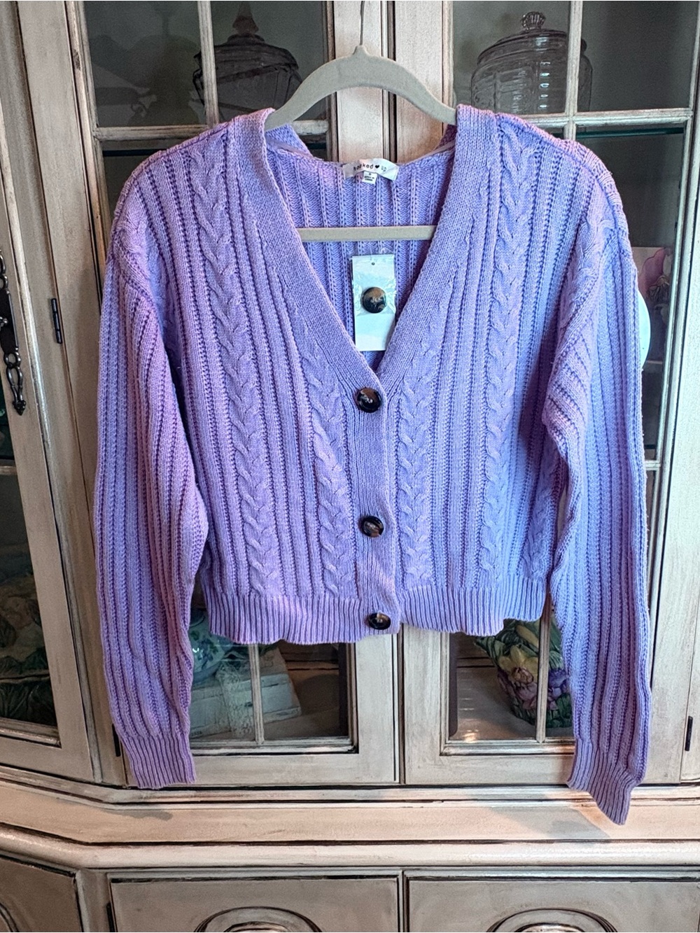NWT Lilac Cable-Knit Button V-Neck Cardigan from Macys